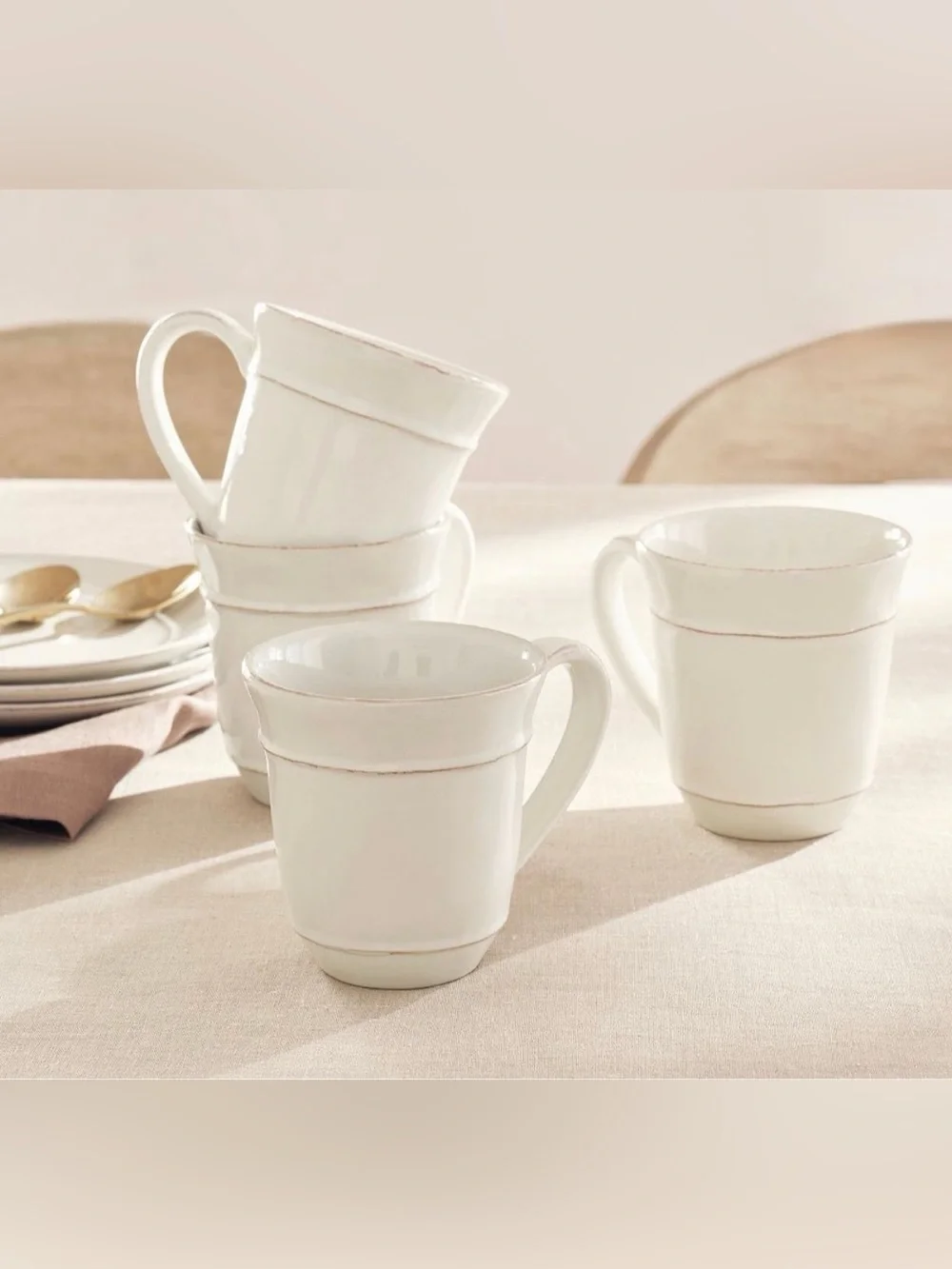 Pottery Barn Cambria White Coffee Tea Mugs Handcrafted in Portugal Set of 2
